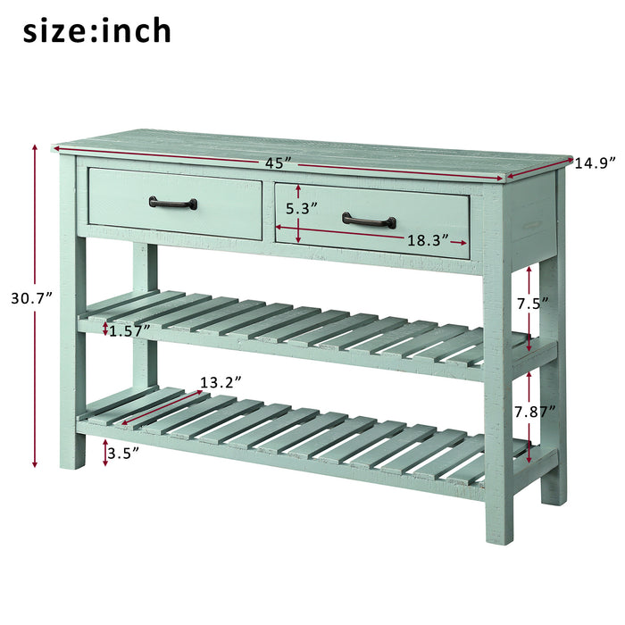 Retro Console Table for Entryway with Drawers (Antique Blue)