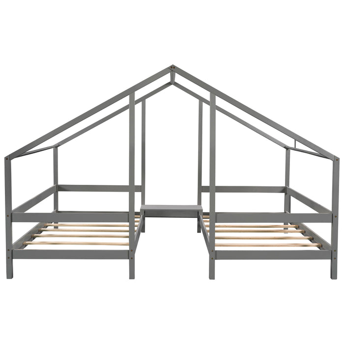 Double Twin Size Triangular House Beds with Built-in Table