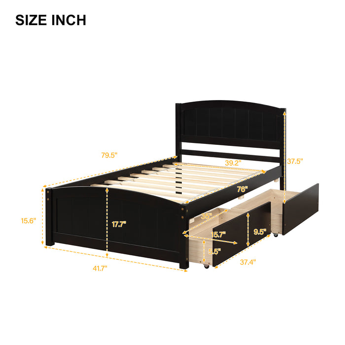 Twin size Platform Bed with Two Drawers, Espresso
