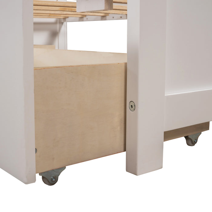 L-shaped Platform Bed with Trundle and Drawers Linked with built-in Flip Square Table,Twin