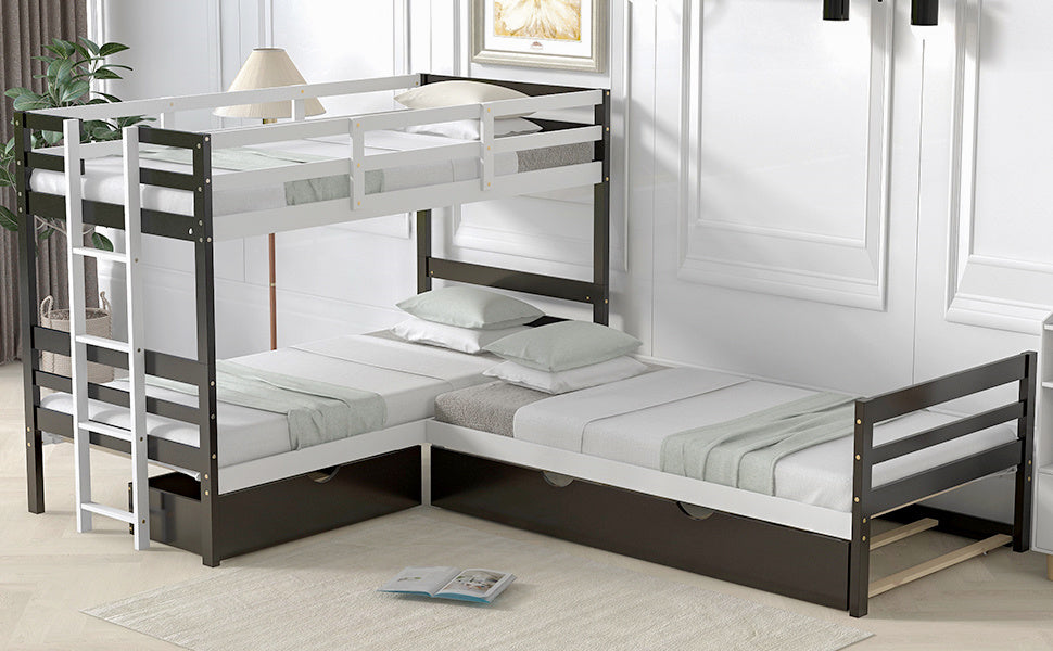 New Space Twin Size L-Shaped Bunk Bed and Platform Bed