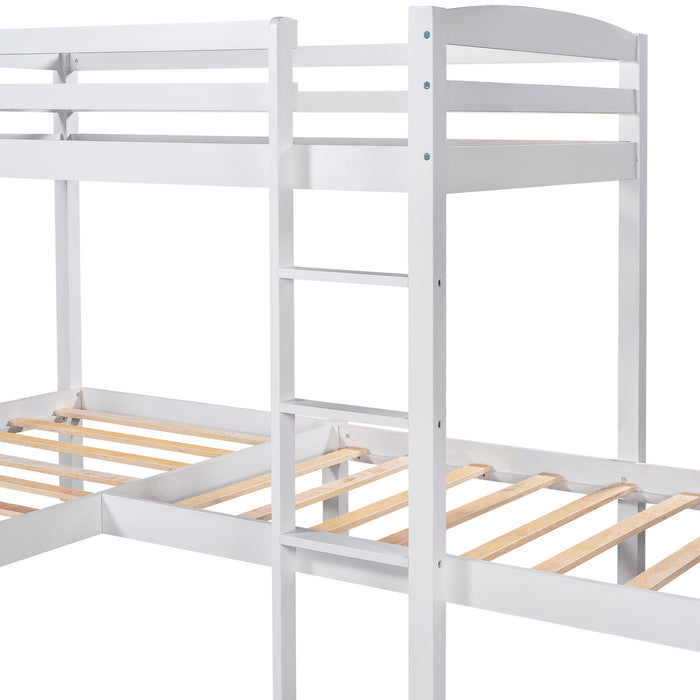 Twin Over Twin L-shaped Bunk Bed with Two Drawers, Pine Wood Bed Frame