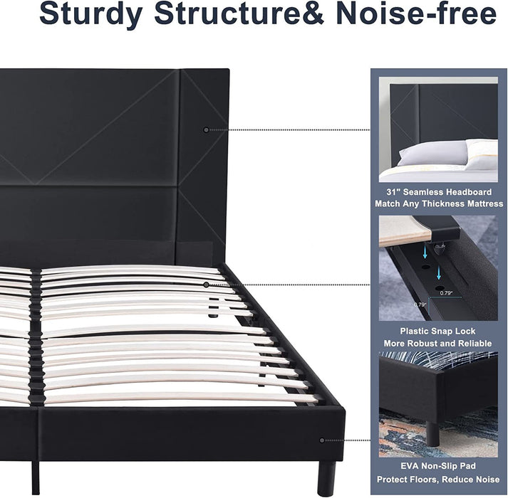 Full Size Bed Frame Velvet Upholstered Platform Bed