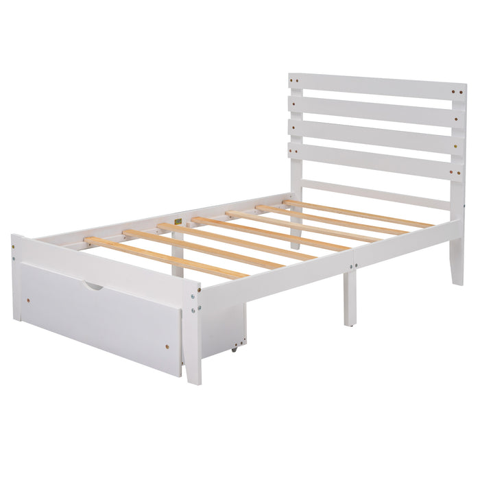 Twin Size Platform Bed with Drawer, White (New) RT