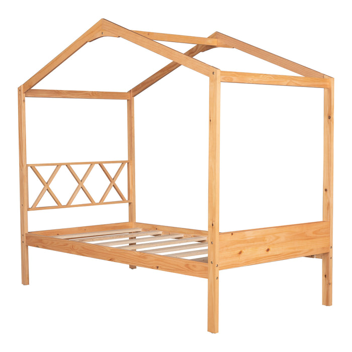 Twin Size Wood House Bed with Storage Space