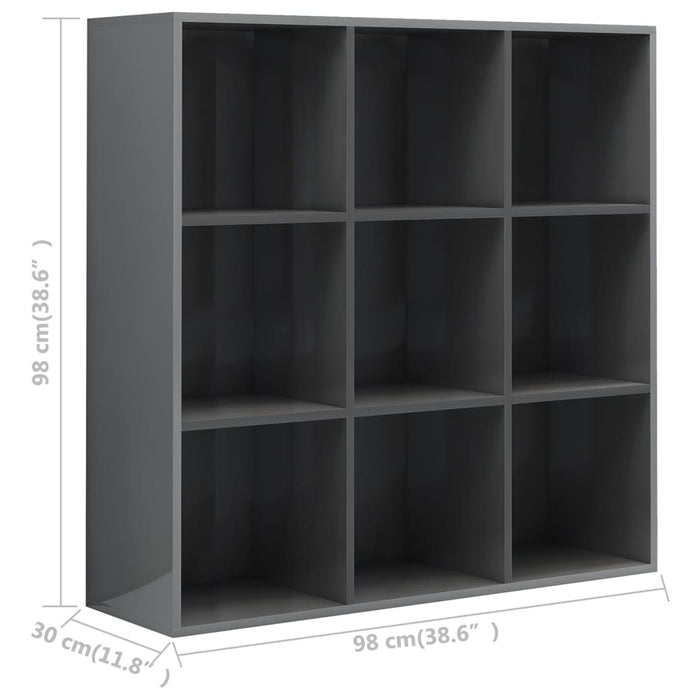 Book Cabinet High Gloss Gray 38.6"x11.8"x38.6" Chipboard