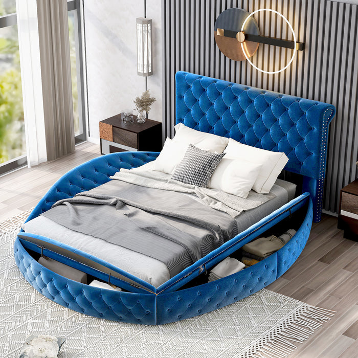 New Space Full Size Round Shape Upholstery Low Profile Storage Platform Bed