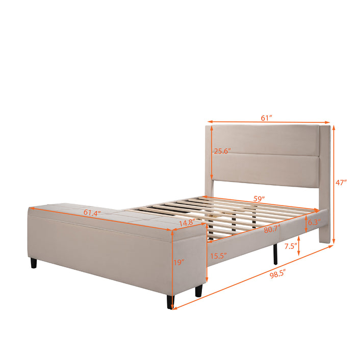 New Space Queen Size Storage Bed Upholstered Platform Bed with a Cushioned Ottoman