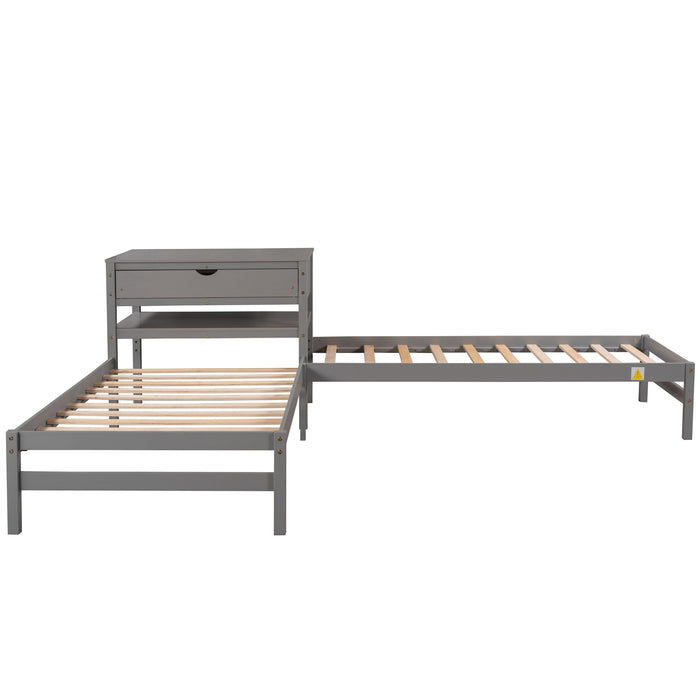 Grenco Twin Size L-Shaped Platform Beds with Drawers