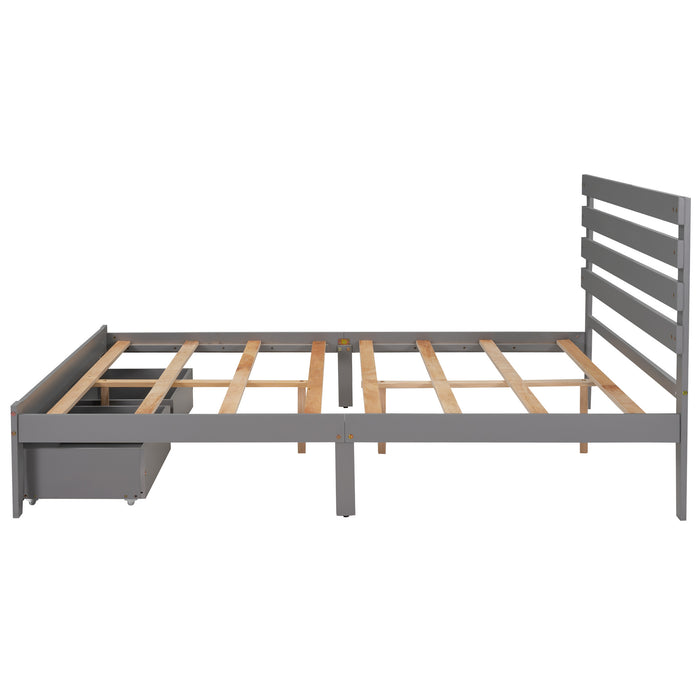 Queen Size Platform Bed with Drawers, Gray RT