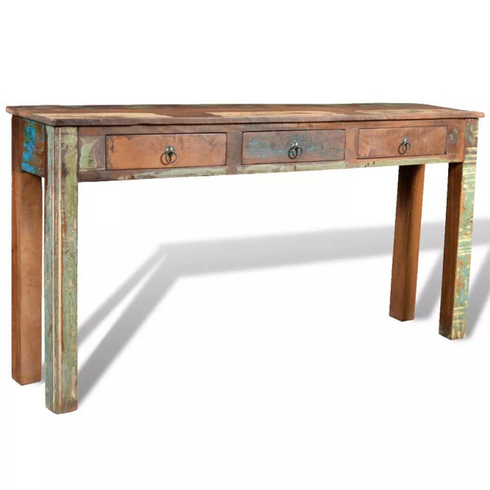 Vintage Reclaimed Wood Console Table with 3 Drawers