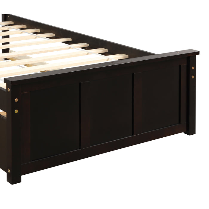 Twin Bed Frames with Headboard, Wood Twin Bed with Trundle, Platform Bed for Guest Room, Boys and Girls, Twin Size, Espresso RT