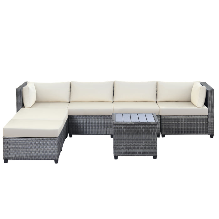 7 Piece Rattan Sectional Seating Group with Cushions, Outdoor Ratten Sofa NEW!
