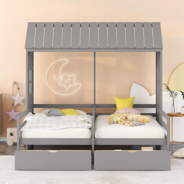 New Space Twin Twin House Bed with 2 Drawers White
