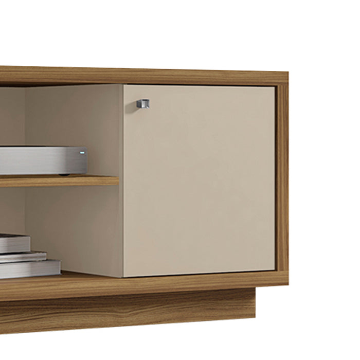 DunaWest 76.77 Inch Wooden TV Stand with 3 Doors and Grain Details, Brown and Off White