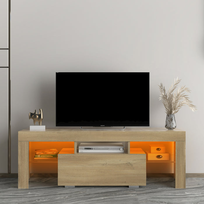 TV Stand with LED RGB Lights,Flat Screen TV Cabinet, Gaming Consoles - in Lounge Room, Living Room and Bedroom,Rustic oak