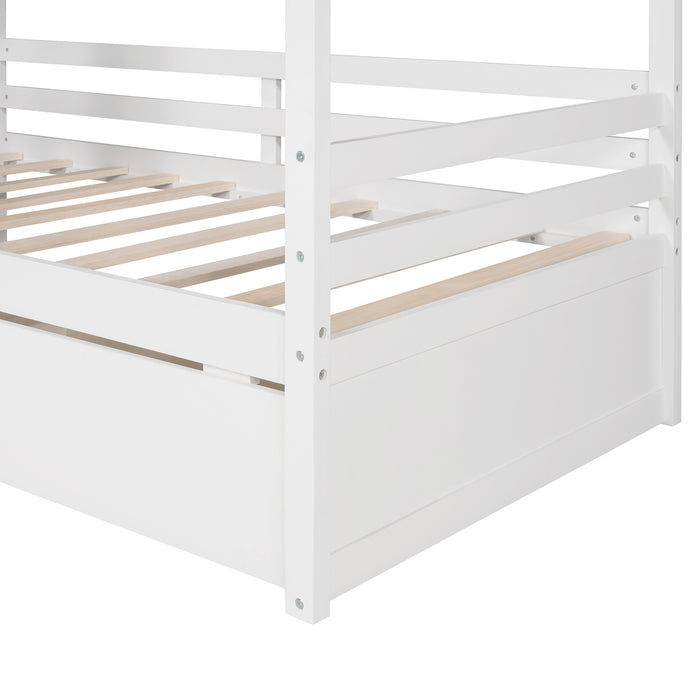 Twin Size House Bed Wood Bed with Two Drawers