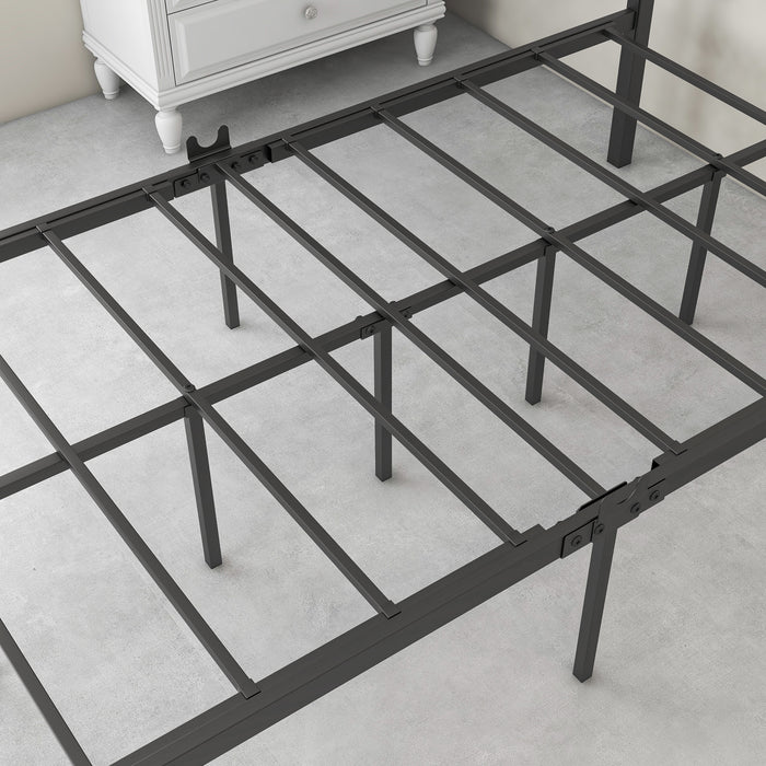 Metal Canopy Bed Frame Platform with X Shaped Twin Black