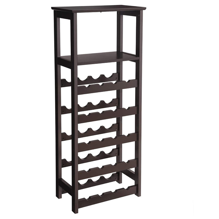 Wooden Wine Rack Free Standing Wine Holder Display Shelves with Glass Holder Rack, 20 Bottles Stackable Capacity for Home Kitchen, Brown Color--YS