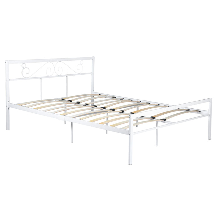 Metal Bed Frame Queen Size with Headboard and Footboard Metal Platform Frames No Box Spring Needed, White