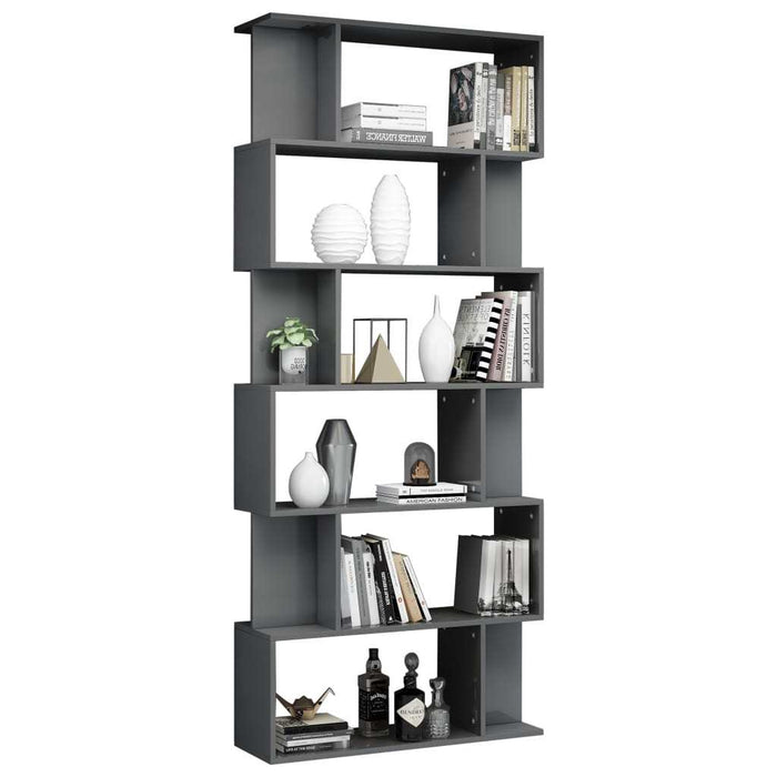 Book Cabinet/Room Divider High Gloss Gray 31.5"x9.4"x75.6" Chipboard