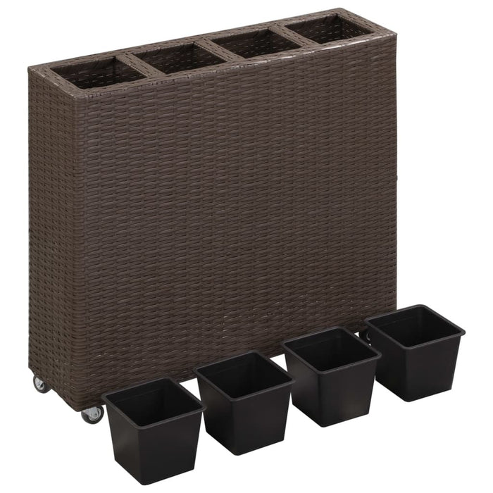 Garden Raised Bed with 4 Pots 31.5"x8.7"x31.1" Poly Rattan Brown