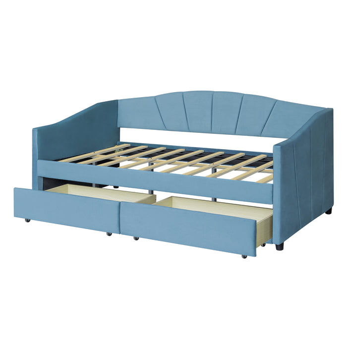 New Space Upholstered daybed Twin Size with Two Drawers and Wood Slat Suppot