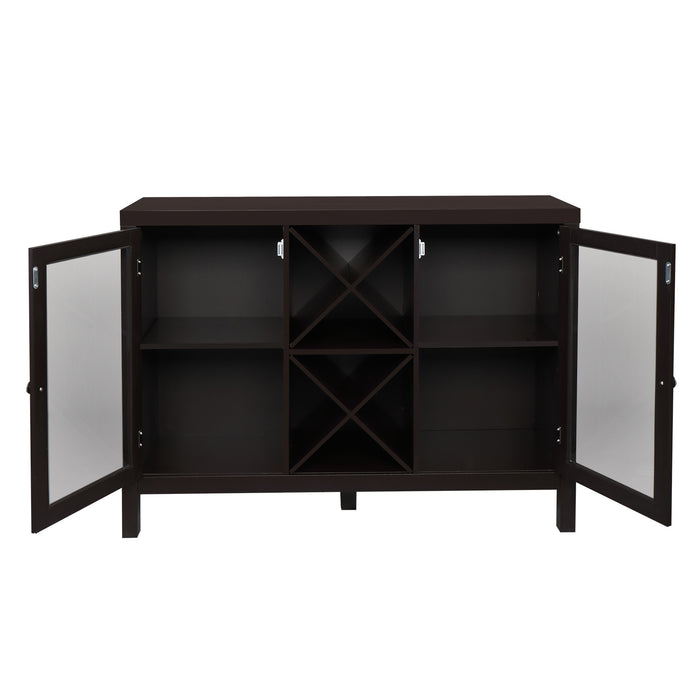 FCH Transparent Double Door with X-shaped Wine Rack Sideboard Entrance Cabinet Brown RT