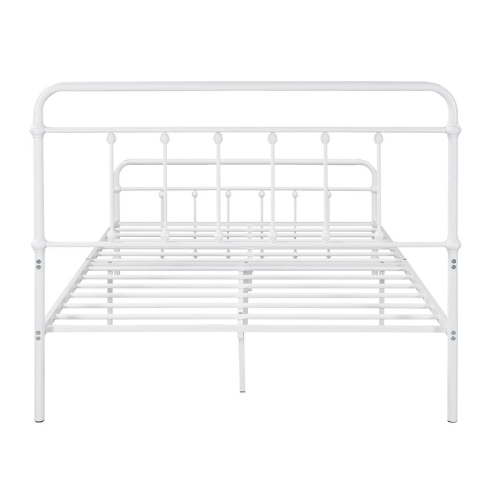 Full Size Metal Platform Bed with Headboard and Footboard, Iron Bed Frame for Bedroom, No Box Spring Needed ,White