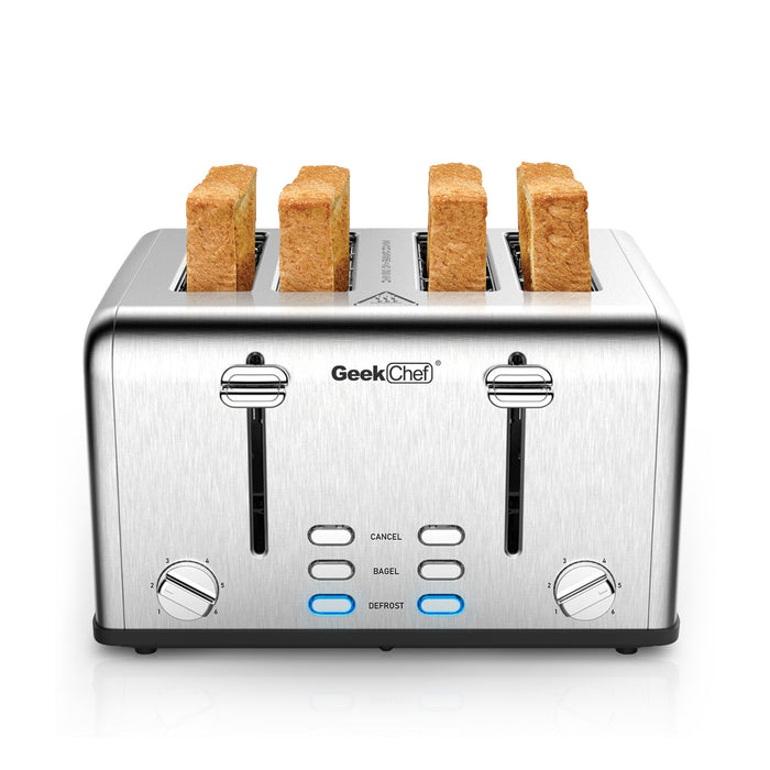 Toaster 4 Slice, Stainless Steel Extra-Wide Slot Toaster with Dual Control Panels