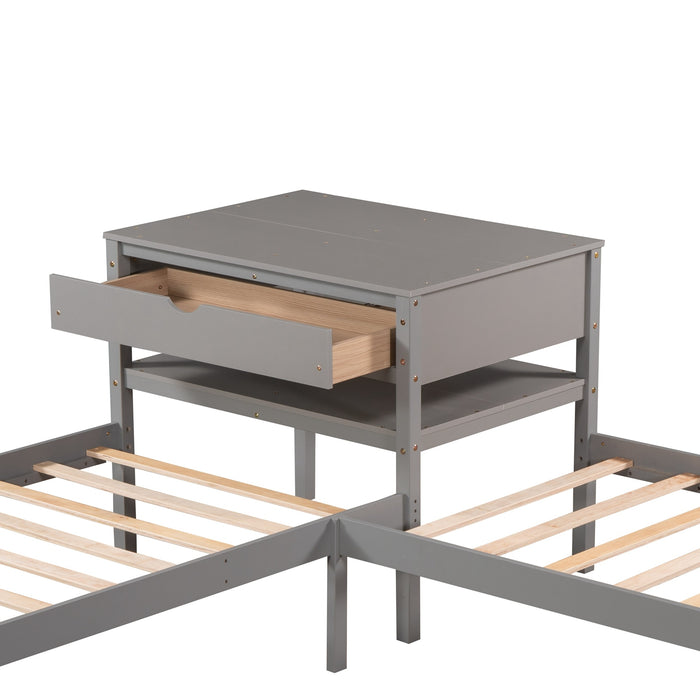 Grenco Twin Size L-Shaped Platform Beds with Drawers