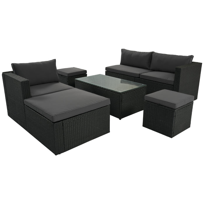 Large Outdoor Wicker Sofa Set, PE Rattan, Movable Cushion, Sectional Lounger Sofa, For Backyard, Porch, Pool, Beige