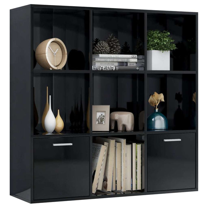 Book Cabinet High Gloss Black 38.6"x11.8"x38.6" Chipboard