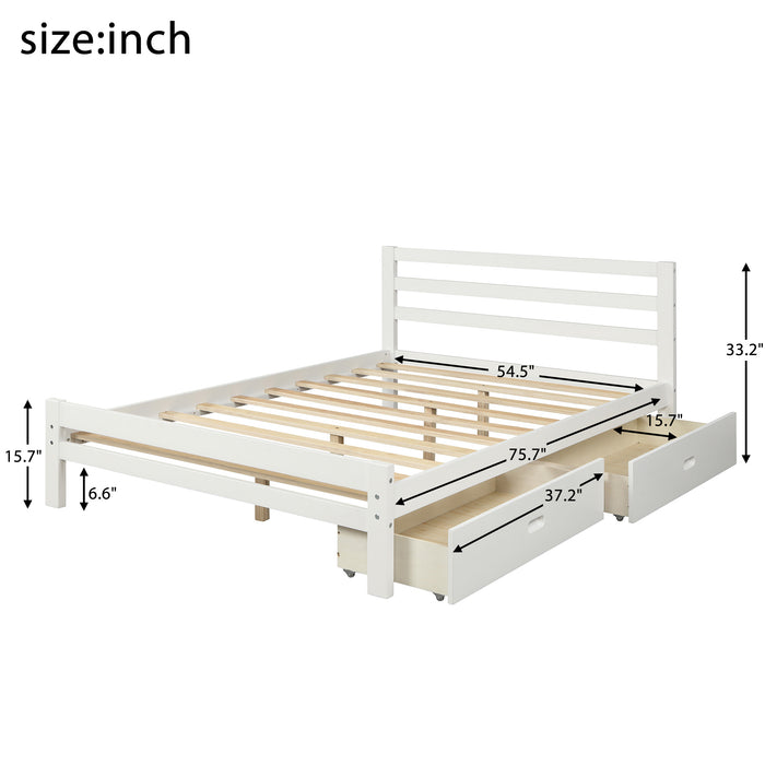 Wood platform bed with two drawers,