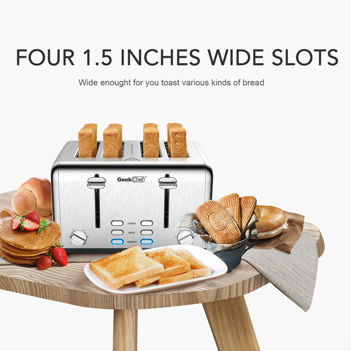 Toaster 4 Slice, Stainless Steel Extra-Wide Slot Toaster with Dual Control Panels