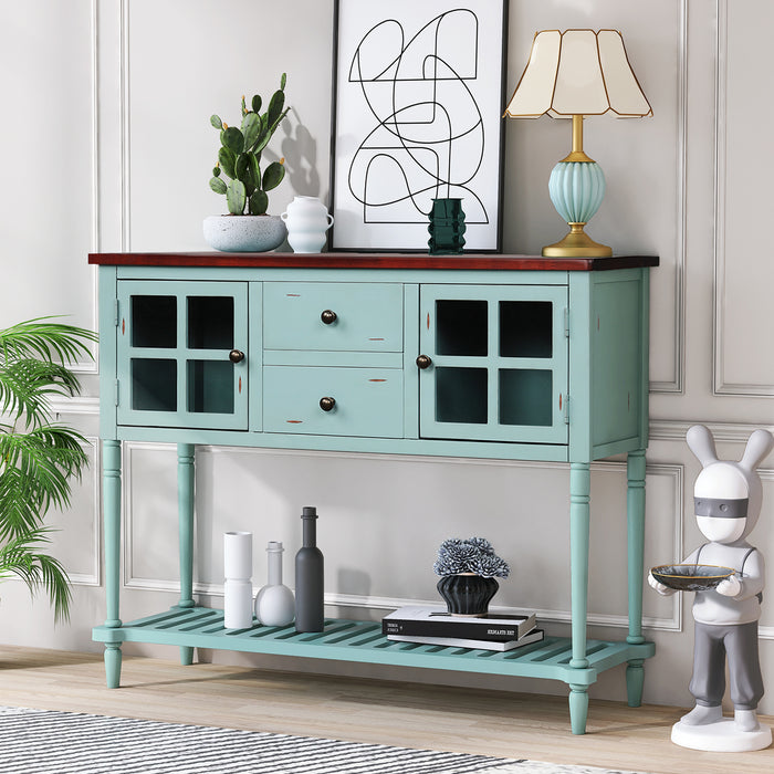 Farmhouse Wood Sideboard Console Table with Bottom Shelf