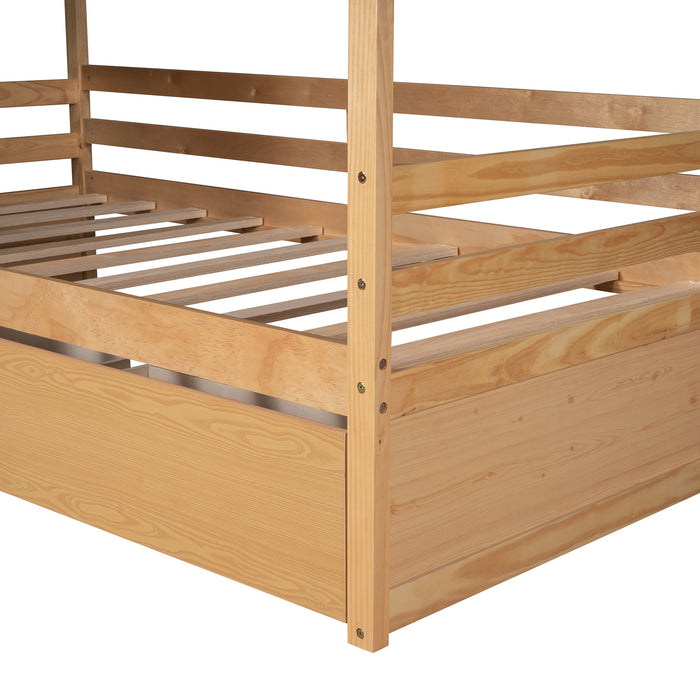 Twin Size House Bed Wood Bed with Two Drawers