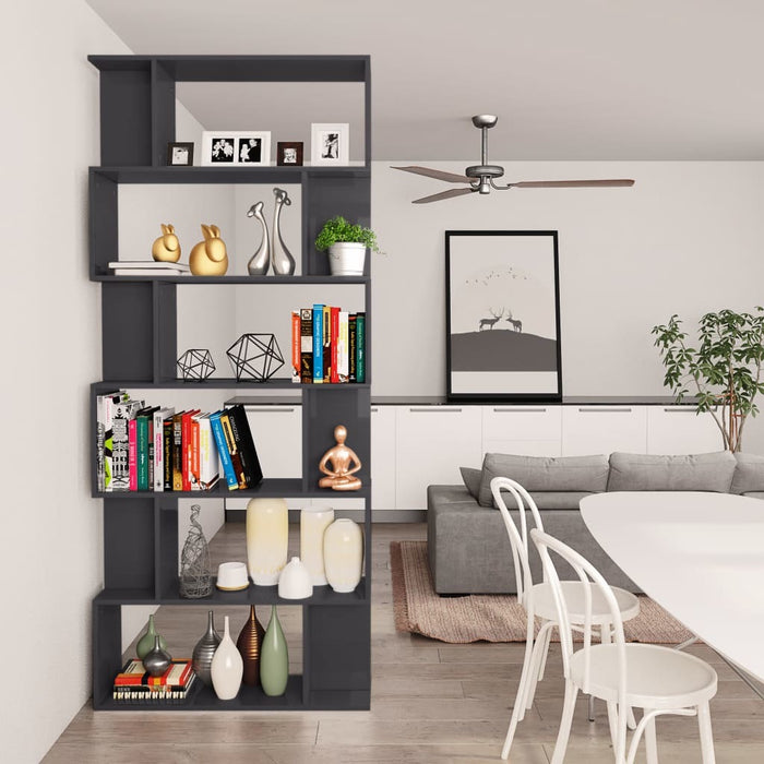Book Cabinet/Room Divider High Gloss Gray 31.5"x9.4"x75.6"