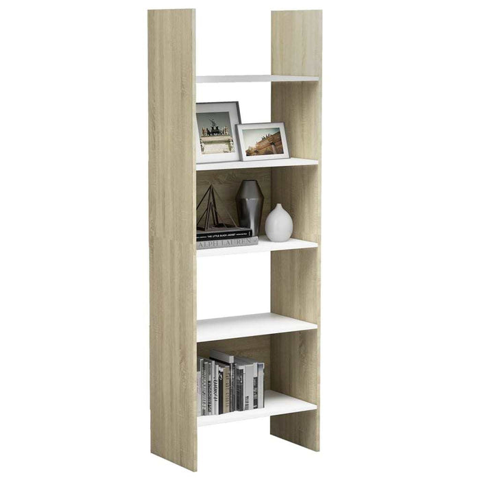 Book Cabinet White and Sonoma Oak 23.6"x13.8"x70.9" Chipboard