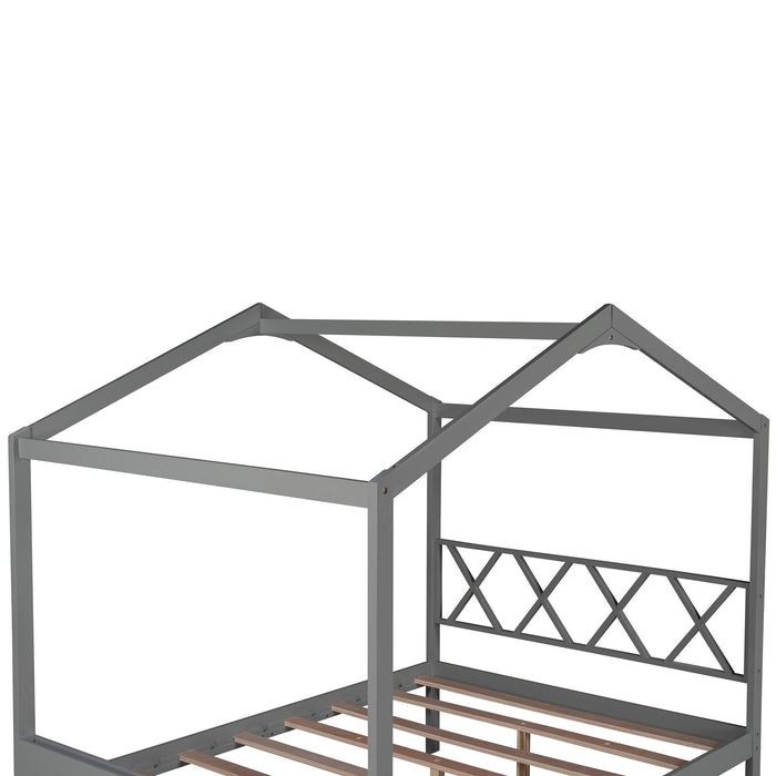 MyRoomz Full Size Wood House Bed with Storage Space