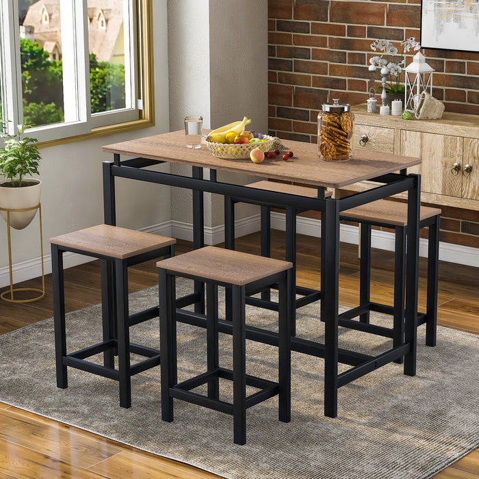 5-Piece Kitchen Counter Height Table Set, Industrial Dining Table with 4 Chairs