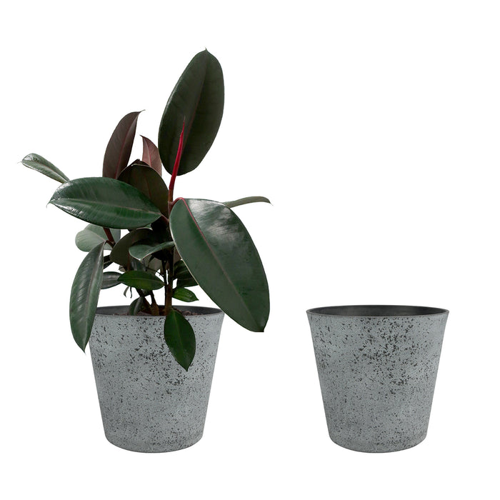 2 Pcs 10" Round Plant Pots with Drainage Holes, Cement Gray