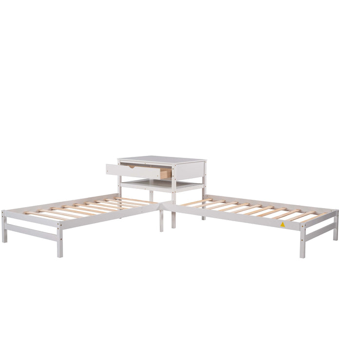 Grenco Twin Size L-Shaped Platform Beds with Drawers