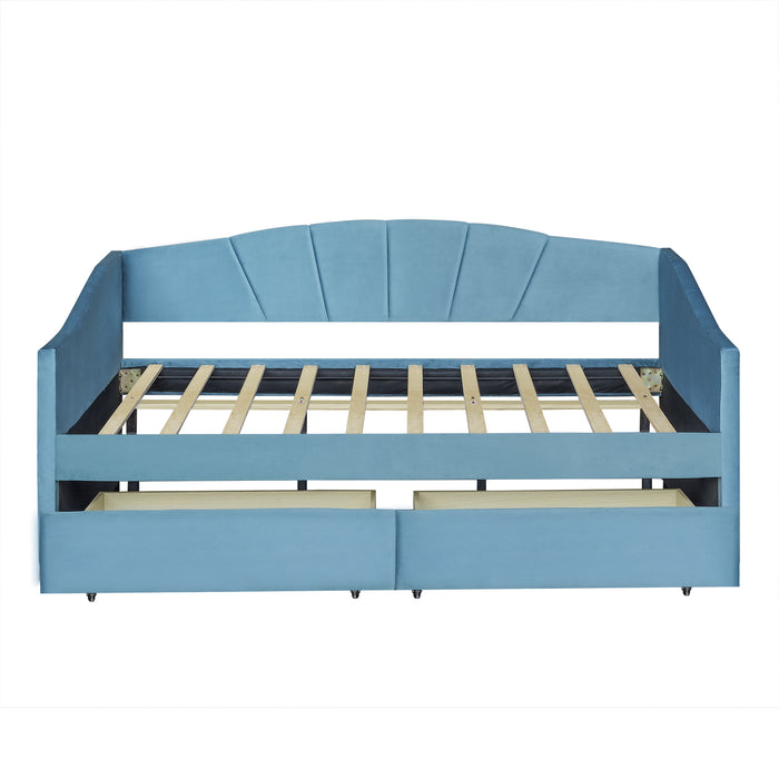 New Space Upholstered daybed Twin Size with Two Drawers and Wood Slat Suppot