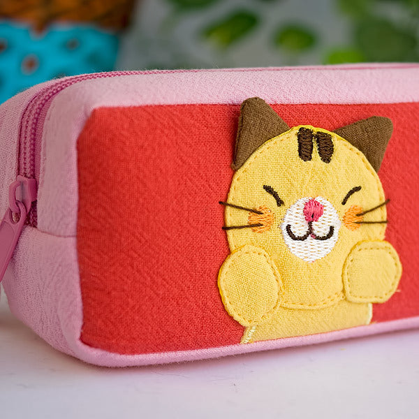 [Catch My Apple] Embroidered Applique Pencil Pouch Bag / Cosmetic Bag / Carrying Case (7.5*2.2*1.6)