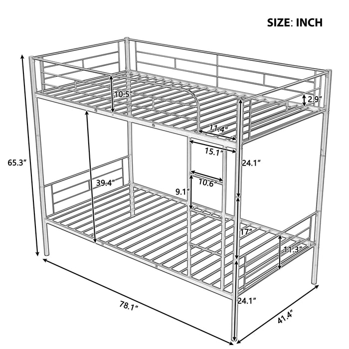 Twin Over Twin Metal Bunk Bed (Silver)