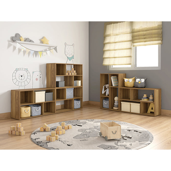 DunaWest Valerie 23 Inch Wooden Bookcase with 4 Compartments and Grains, Honey Brown