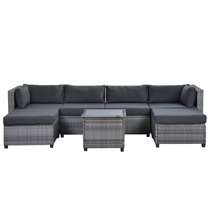 7 Piece Rattan Sectional Seating Group with Cushions, Outdoor Ratten Sofa NEW!