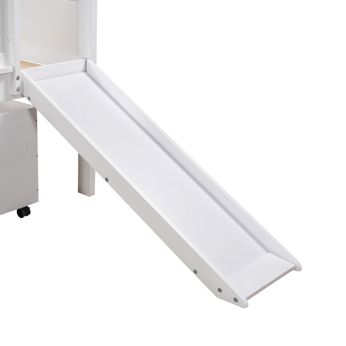 New Space Twin size Low Loft Bed Wooden Bed with Two Storage Boxes