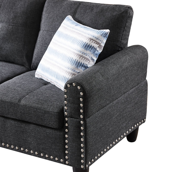 Modern Sectional Sofa Set with Chaise Lounge and Storage Ottoman 6 Seat Corner Sectional Black L Shaped Living Room Couch with Cupholder, Arm with nail, Right chaise